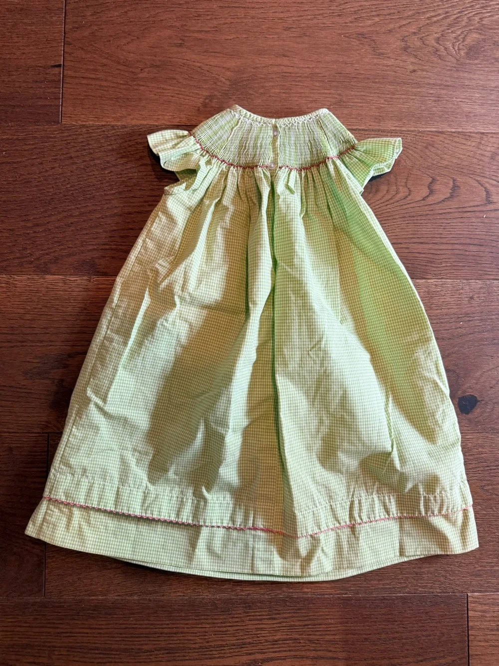 Ananivi - Girls Light Green Gingham Dress with Pink Embroidery